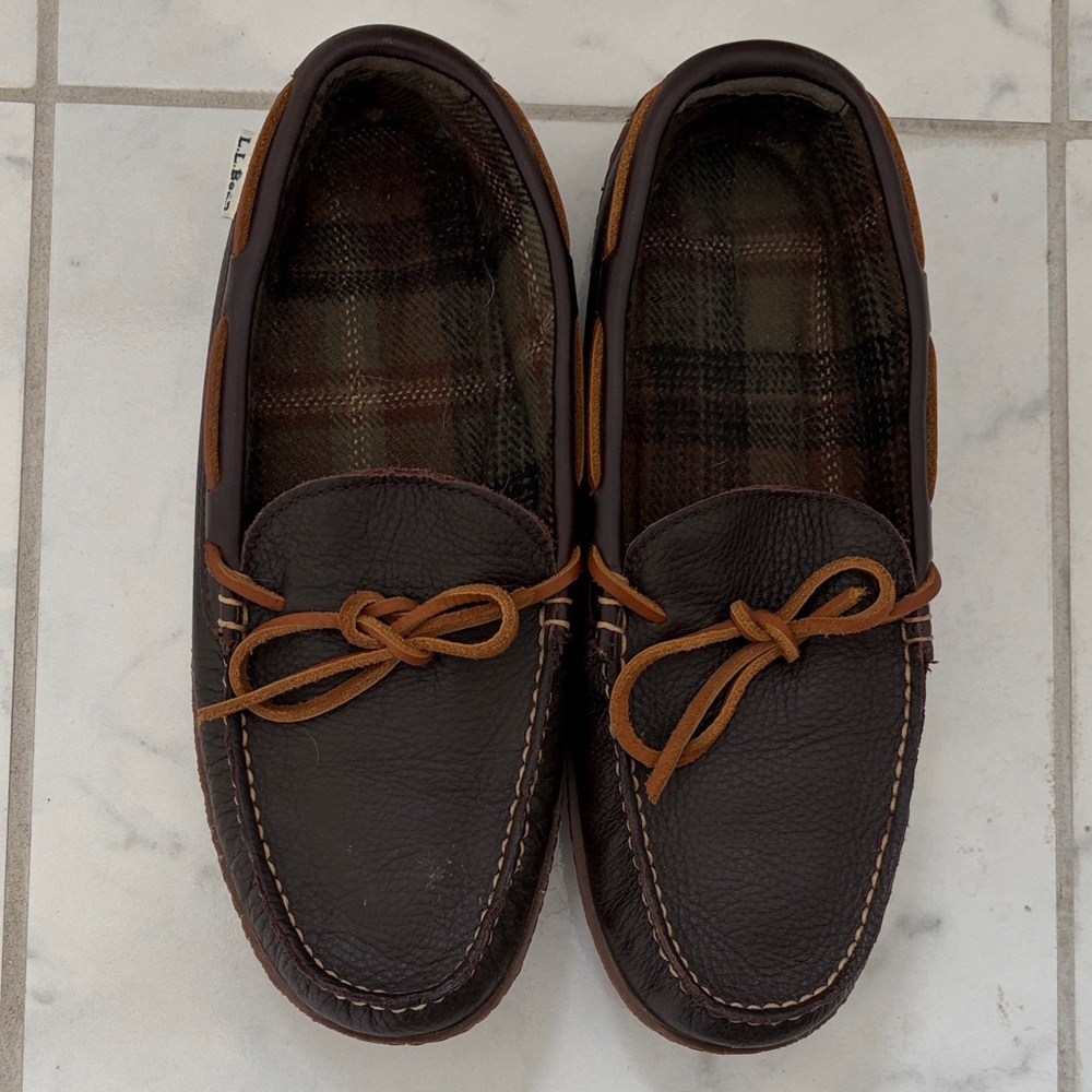 L.L. Bean Rich Brown Leather Loafers with Bow Accent